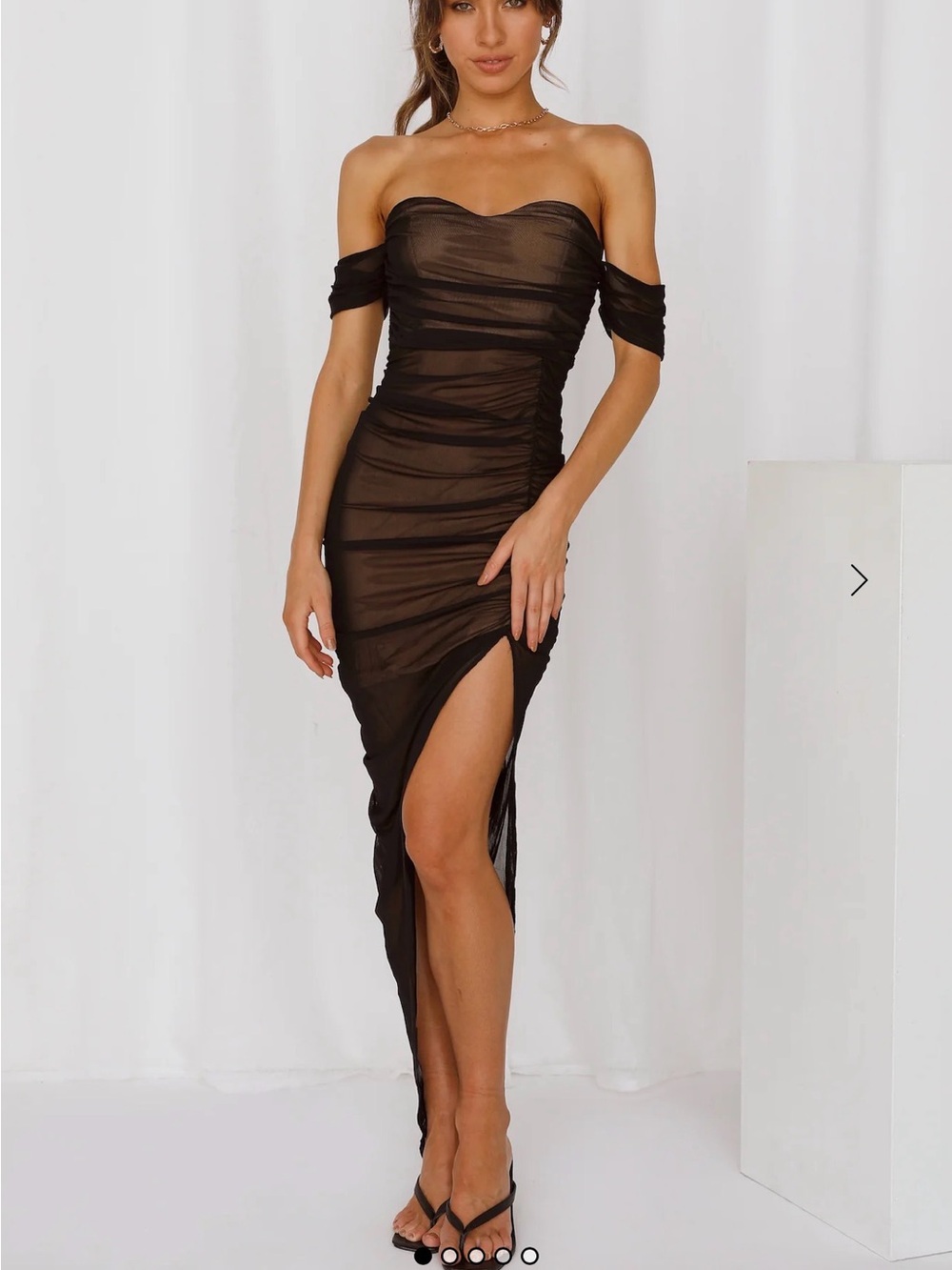 Hello Molly Black One-Shoulder Ruched Side-Slit Dress